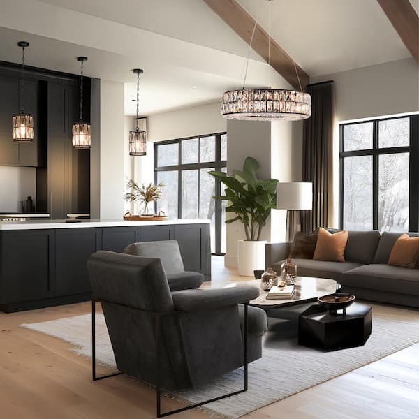 Cristallo Black Modern Coastal Mini Drum Pendant Light 1-Light Transitional Crystal Pendant Ceiling Light