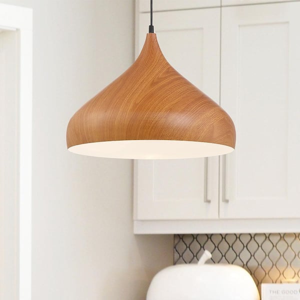 Hana 60-Watt 1-Light Pendant with Robusta Wood Finish Shade