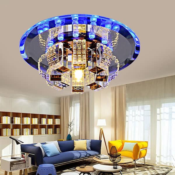 7 in. 1-Light Modern Clear Crystal Flush Mount LED Ceiling Light for Dining Room Bedroom