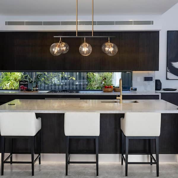 Farmhouse Black Kitchen Chandelier, 28.5 in. 6-Light Mid-Century Modern Plated Gold Dining Room Island Globe Chandelier