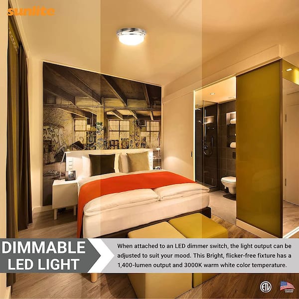 13 in. 1-Light Brushed Nickel Frosted Glass Dome LED Flush Mount, Warm White 3000K