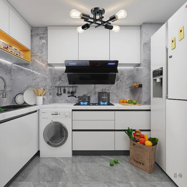 14 in. 4-Light Modern Sputnik Linear Black Metal Semi- Flush Mount Ceiling Lights Fixture Sputnik Chandelier Light