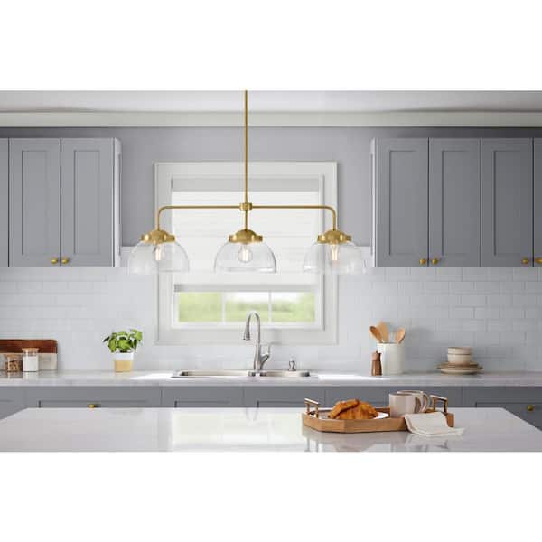 Lowry 3-Light Brushed Gold Pendant Light with Clear Glass Shades