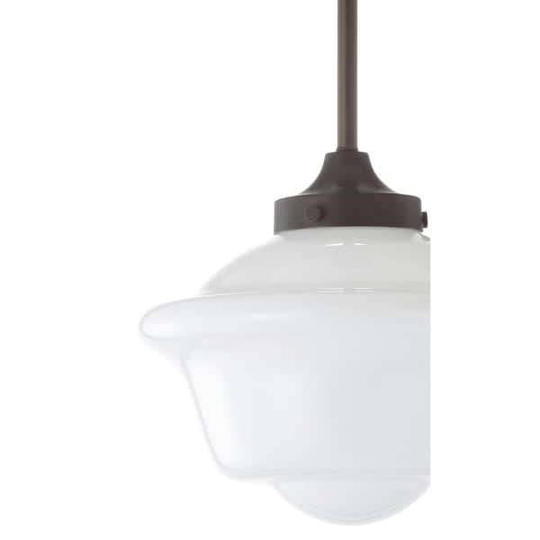 Kurtz 9.5 in. 1-Light Oil Rubbed Bronze LED Pendant with Adjustable Drop Metal/Glass