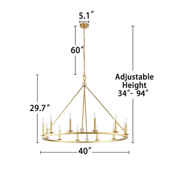 12-Light 40 in. Distressed Gold Wagon Wheel Chandelier