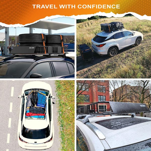 250 lb. Roof Rack Basket with 16 CF Roof Bag - Roof Rack Cargo Basket Adjusts from 43-64 in. L x 39 in. W x 6 in. H