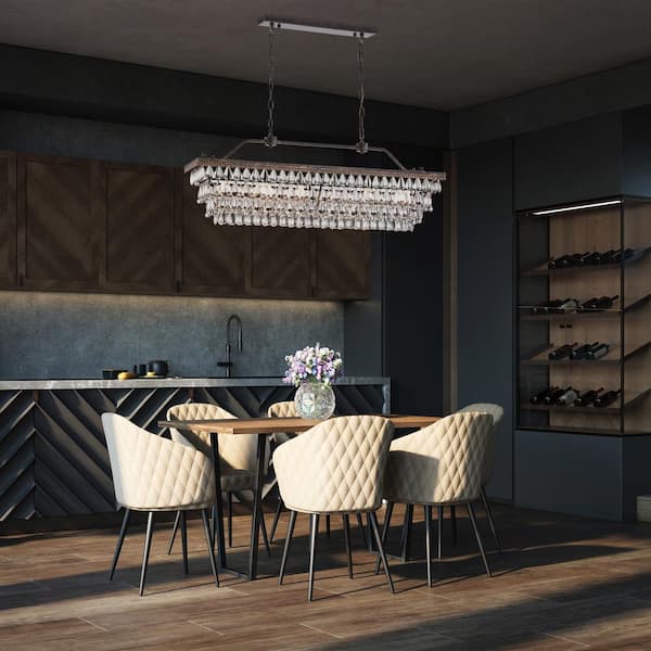 Chiara 6-Light Antique Bronze Rectangular Glam Chandelier with Clear Glass Hanging Teardrop Crystals