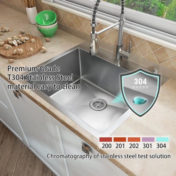 25 in. Drop-In Single Bowl 18-Gauge 304 Stainless Steel Kitchen Sink