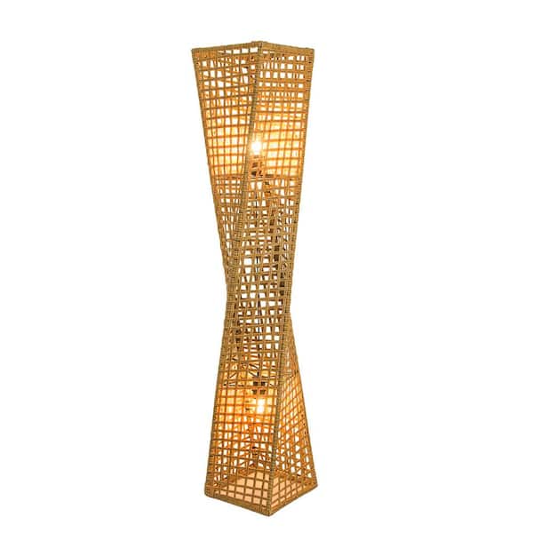 Phuket 51 in. 2-Light Rattan Unique Handcrafted Twist Floor Lamp