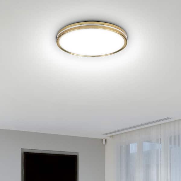 Ashburrow 15 in. Light Gold Adjustable CCT Integrated LED Flush Mount with Night Light