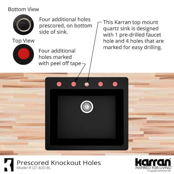 White Quartz 25 in. Single Bowl Drop-In Kitchen Sink