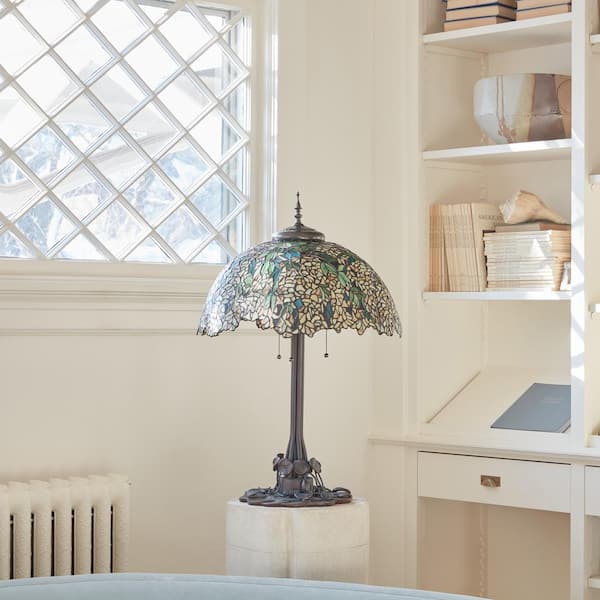 Valencia 31 .75 in. Antique Bronze Laburnum Tiffany-Style Stained Glass Table Lamp