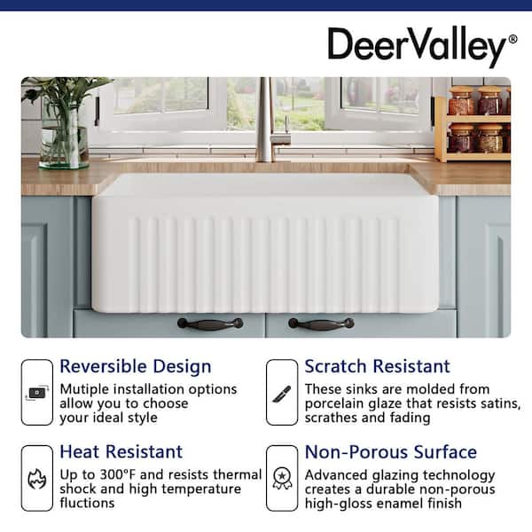 Harvest White Ceramic 30 in. L x 18 in. W Rectangular Single Bowl Farmhouse Apron Kitchen Sink with Grid and Strainer