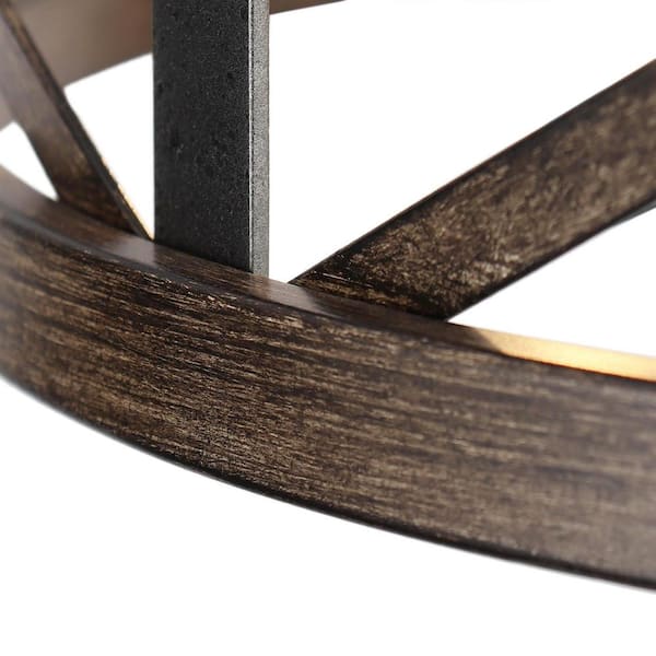 4-Light Rust Black Drum Cage Candlestick Island Chandelier with Faux Wood Accents