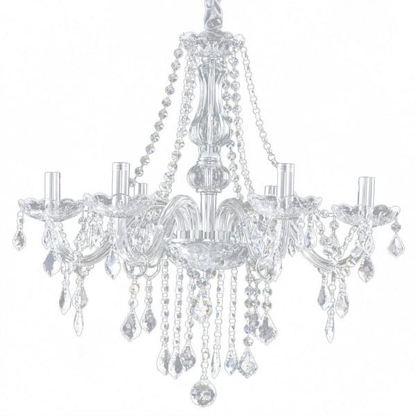 33 in.H x 22 in.W 6 -Light Clear Pendant Lighting Fixture Chandelier with K9 Crystal Dangles