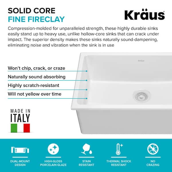Turino White Fireclay 29.88 in. Single Bowl Drop-In/Undermount Kitchen Sink