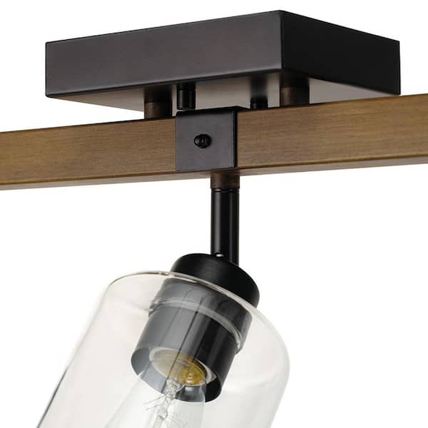 Austin 2 ft. 3-Light Faux Wood Fixed Track Lighting Kit with Matte Black Accents and Clear Glass Shades