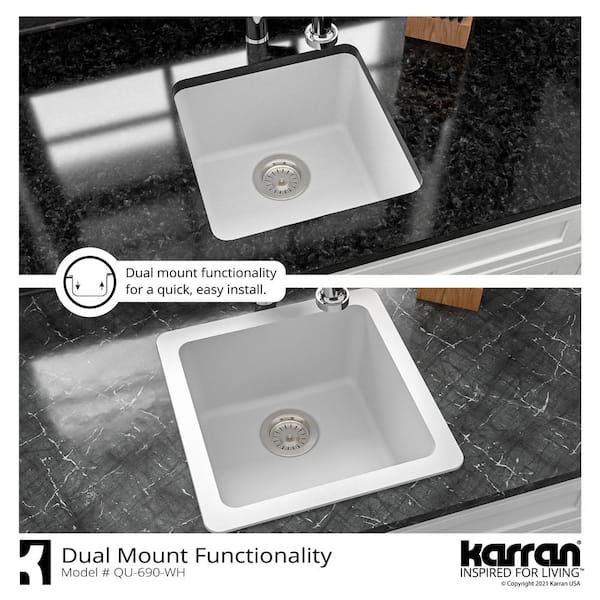 White Quartz 17 in. Undermount Bar Sink