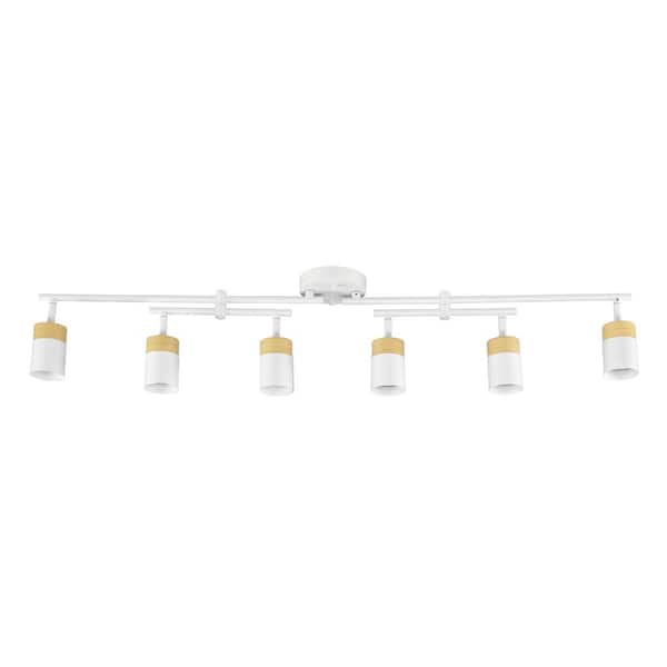 3.5 ft. Matte White and Faux Wood Hard Wired Ceiling Mounted Track Lighting Kit with Step Heads