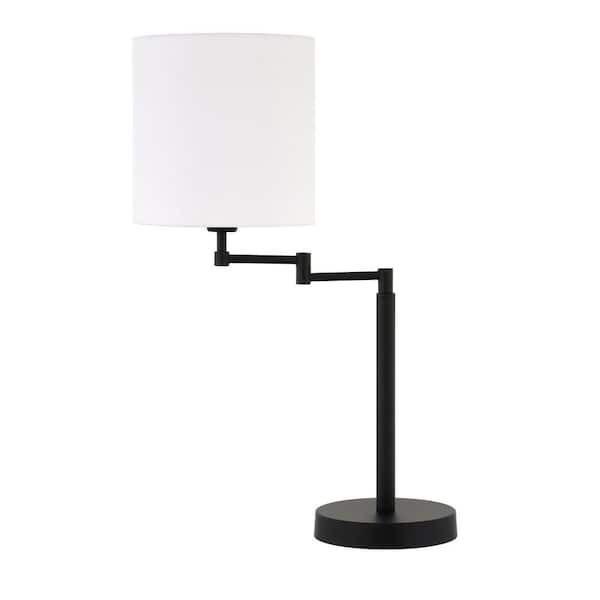 Moby 25-/12 in. Blackened Bronze Swing Arm Table Lamp with Drum Shade