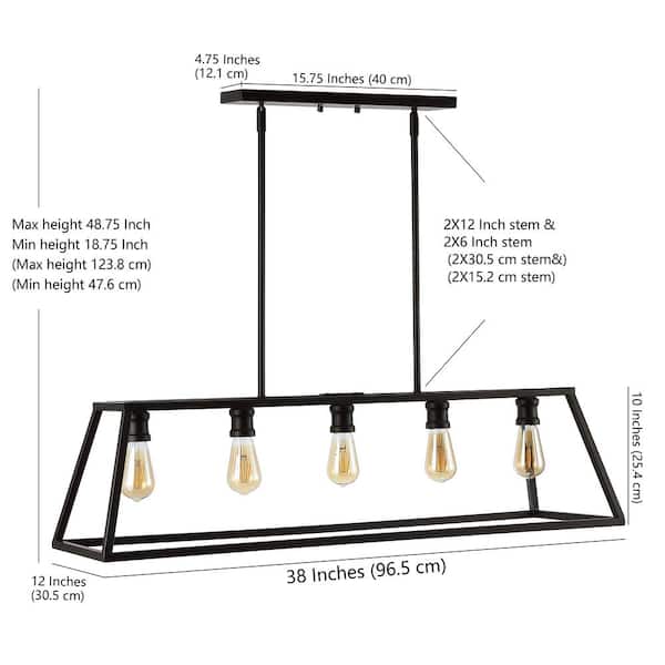 Floyd 38 in. 5-Light Adjustable Iron Farmhouse Vintage LED Dimmable Pendant, Oil Rubbed Bronze