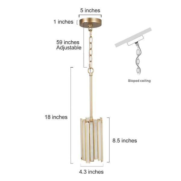 Modern Gold 1-Light Drum Pendant Light with Stained Glass Shade Cylinder Geometric Island Foyer Hanging Light