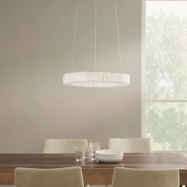 Wesley Park 100-Watt Integrated LED Chrome Pendant Hanging Light with Clear Round Acrylic Ring Shade