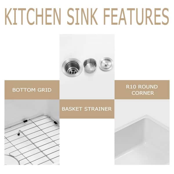 Ceramic 30 in. Single Bowl Farmhouse Apron Kitchen Sink with Strainer