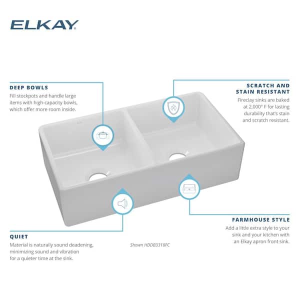 Burnham White Fireclay 33 in. Double Bowl Farmhouse Apron Kitchen Sink