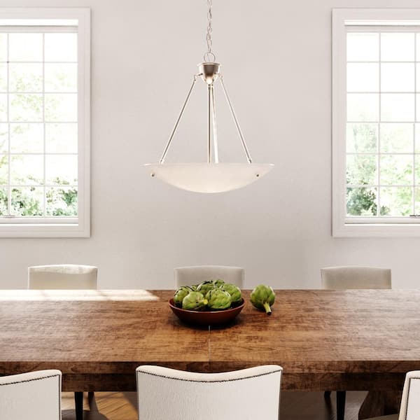 3-Light Brushed Nickel Pendant with Alabaster Glass