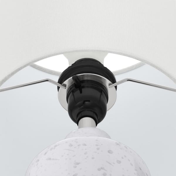 15 in. White Ceramic Table Lamp with Black Speckles and White Fabric Shade