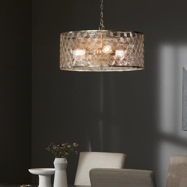 Juliet 3-Light Gold Metal Drum-Shade Hanging Chandelier