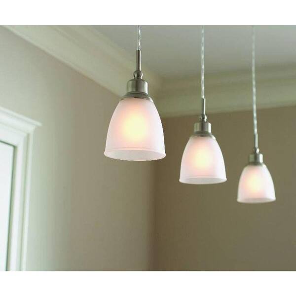 Riverbrook 1-Light Brushed Nickel Mini Pendant with Frosted White Glass Shade (3-Pack)