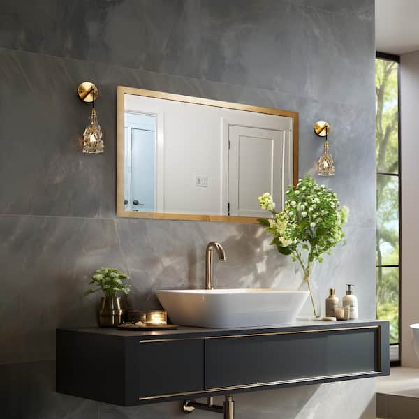 Transitional Bathroom Bell Wall Sconce 1-Light Plating Brass Bedroom Wall Light with Crystal Shade