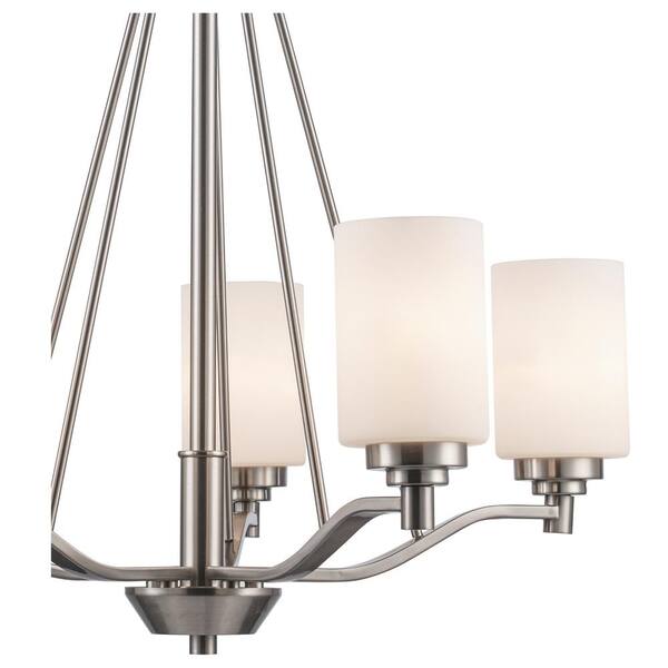 5-Light Brushed Nickel Chandelier Light Fixture with Frosted Glass Shades