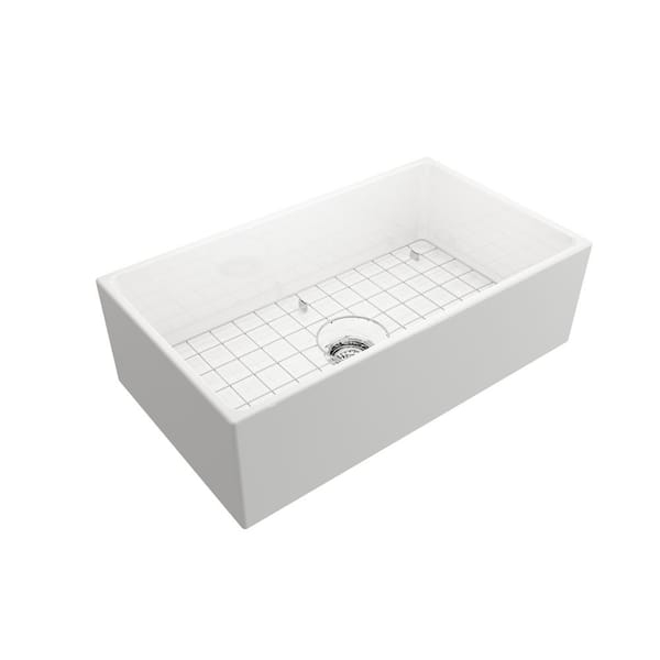 Farmhouse Apron-Front Fireclay 33 in. Single Bowl Kitchen Sink in White with Bottom Grid