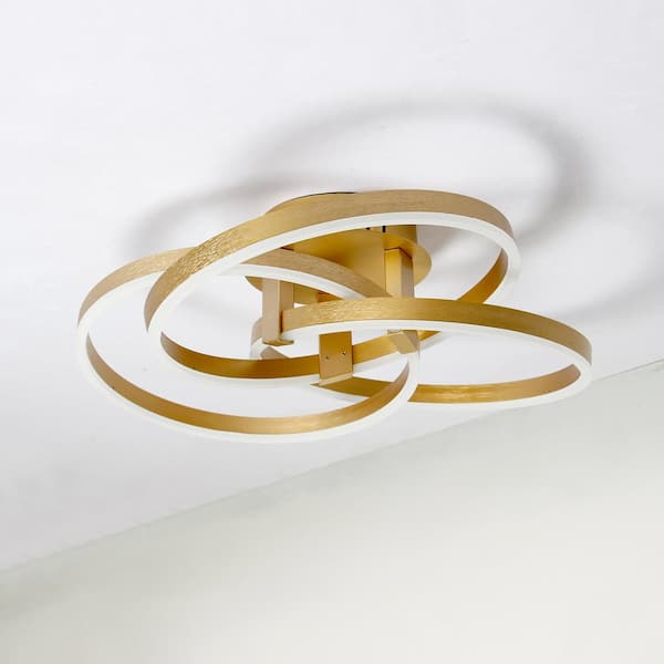 24 in. 3-Light Gold Dimmable Integrated LED Semi-Flush Mount