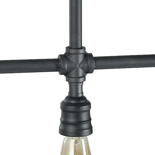 Black Pipe Chandelier, 44 in. Large Industrial 4-Light Linear Matte Black Chandelier Kitchen Island Pendant Light