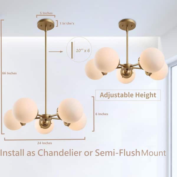 Modern Globe Dining Room Chandelier 5-Light Gold Sputnik Chandelier with Frosted Glass Shades