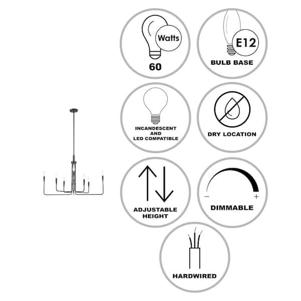 Charlotte 8-Light Black Candle Chandelier Light Fixture