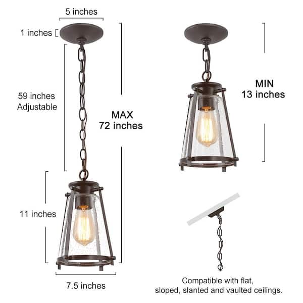 Asaf 1-Light Oil-Rubbed Bronze Mini Lantern Pendant Light with Seeded Glass Shade