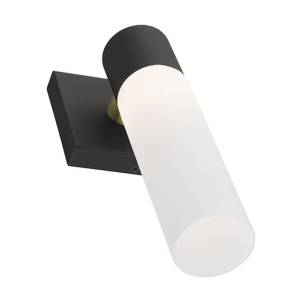 Aero 1 Light Textured Black ADA Wall Sconce with Hand Blown Satin Opal White Twist Lock Glass