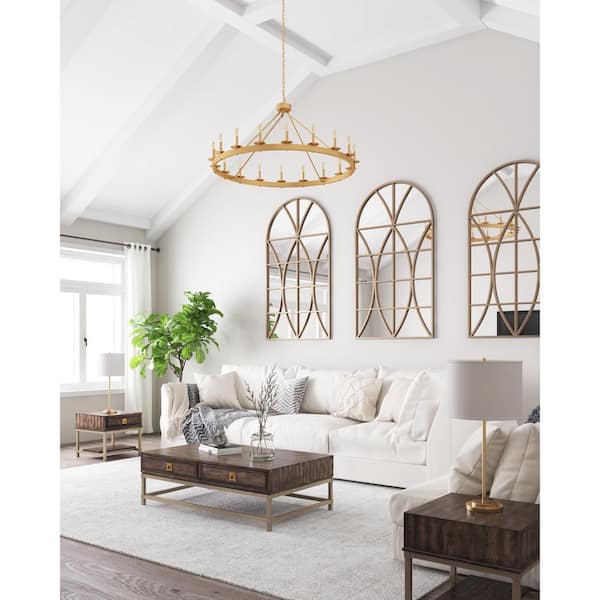 18-Light Gold Candle Style Wagon Wheel Chandelier