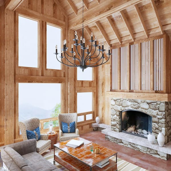 Boise 18 -Light Candle Style Traditional Chandelier with Wrought Iron Accents