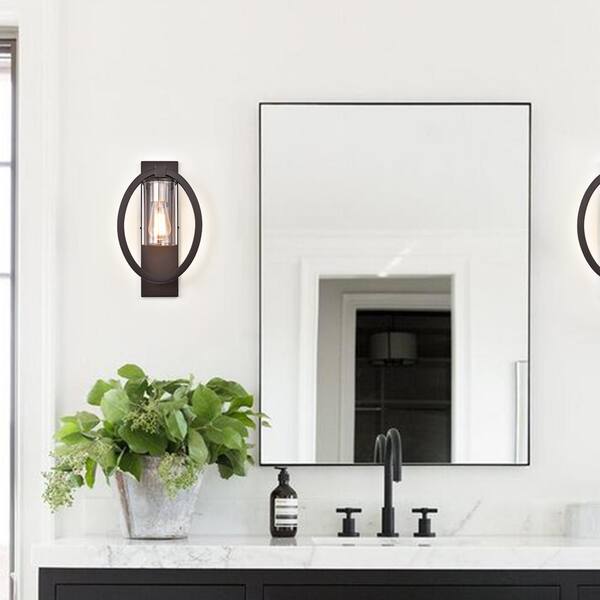 4.15 in. Black Sconce with Clear Glass Shade