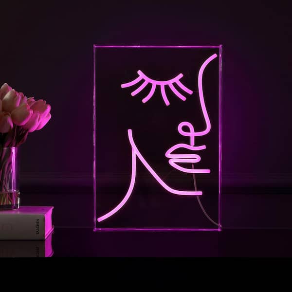 Half-Face 10.3 in. x 15 in. Contemporary Glam Acrylic Box USB Operated LED Neon Night Light, Pink