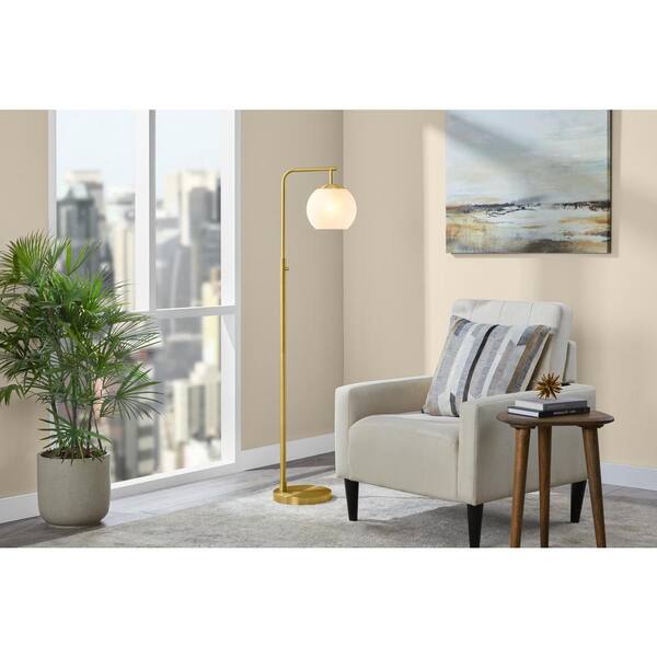 Frazier 59 in. Brass Floor Lamp with Milk Glass Shade