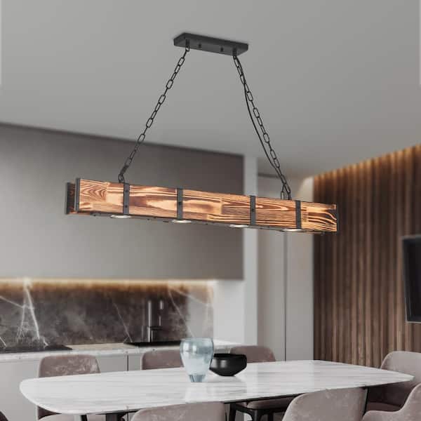 Nashville 4-Light 12-Watt Wood Integrated LED Wood Kitchen Island Linear Pendant