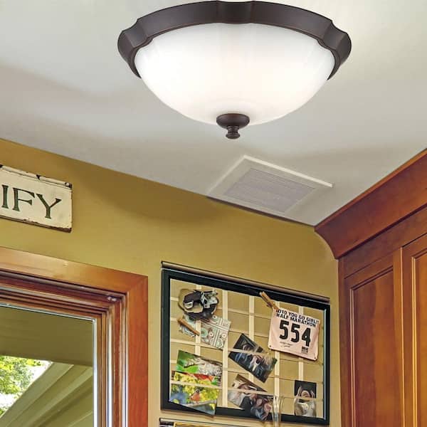 13 in. 120-Watt Equivalent Royal Bronze 3000K CCT LED Ceiling Light Flush Mount with Frosted White Glass Shade