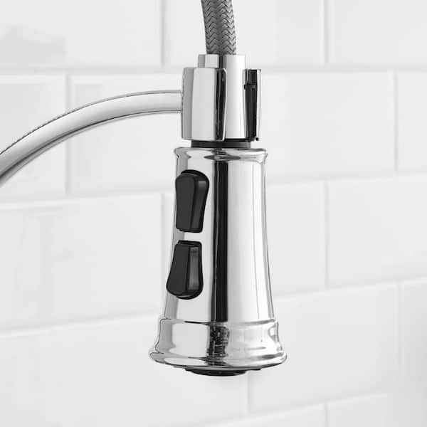 Mandouri Single-Handle Spring Neck Pull-Down Sprayer Kitchen Faucet with Soap Dispenser in Polished Chrome